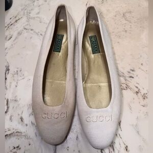 Vintage Gucci Canvas Logo Ballet Flats – Cream/Off-White –
